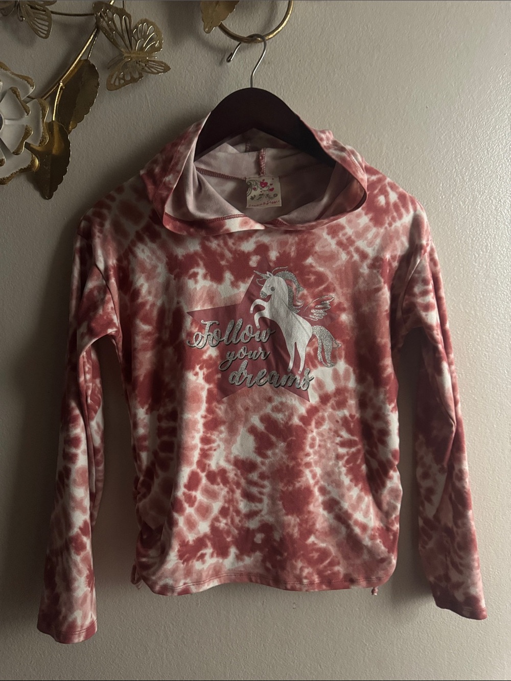 Kids Tie-Dye Hoodie Top - Pink "Follow Your Dreams" Unicorn